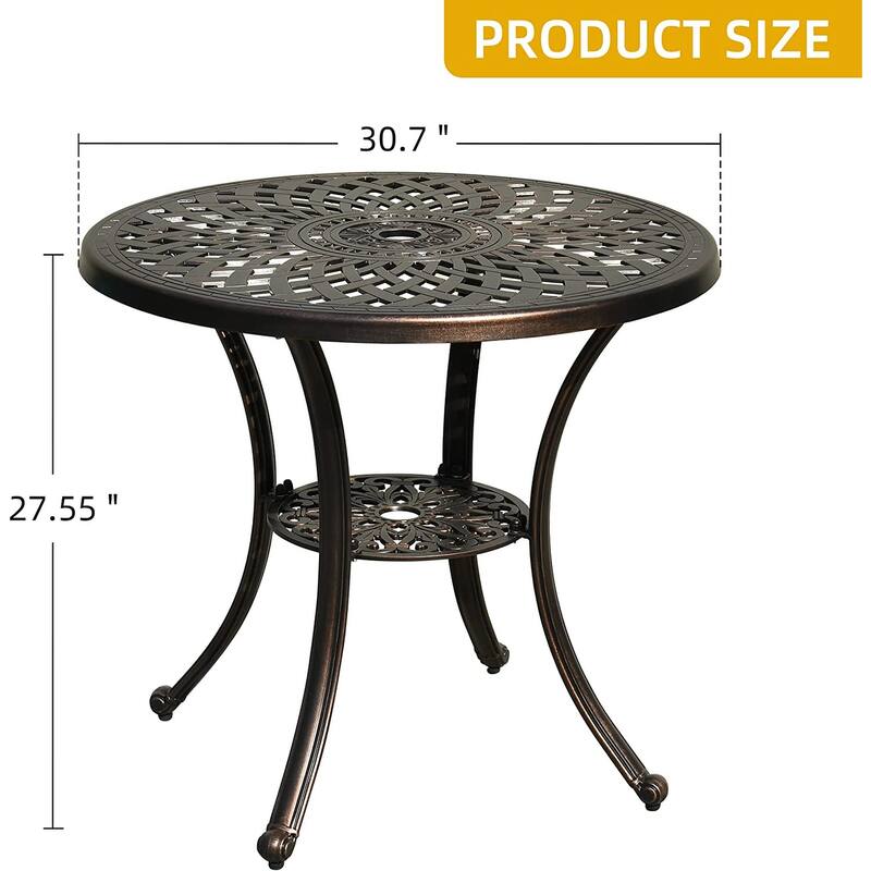 Moasis 30" Round Patio Dining Table Cast Aluminum Outdoor Bistro Table With Umbrella Hole