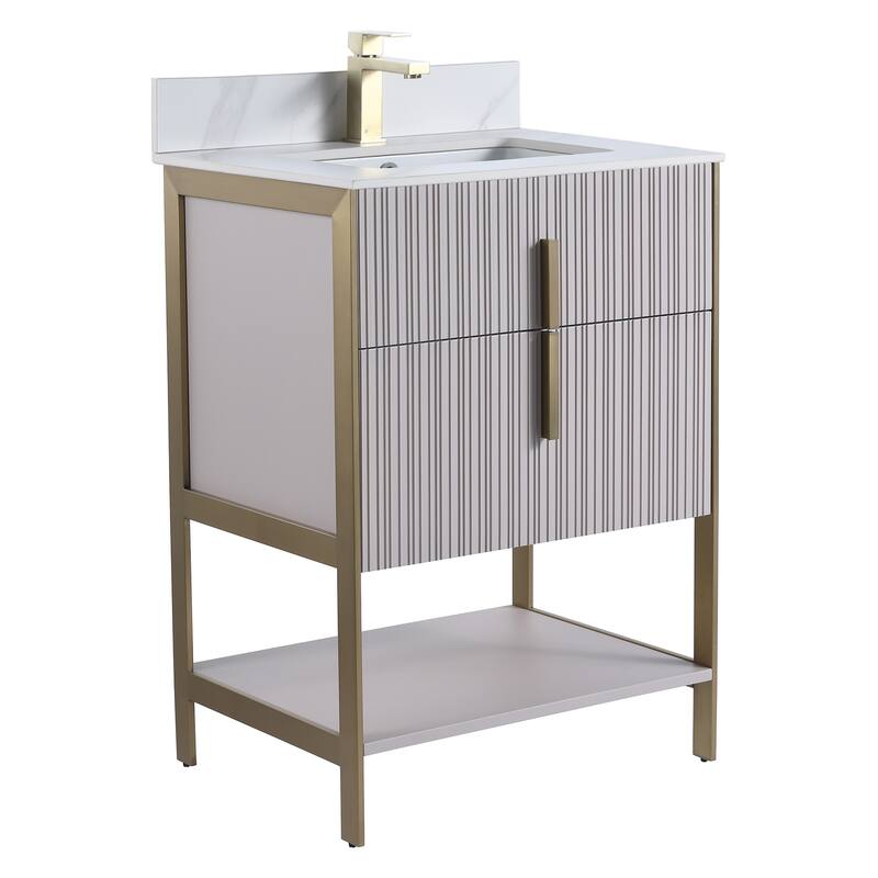Fine Fixtures Serenity Modern Bathroom Vanity with White Carrara Stone Top