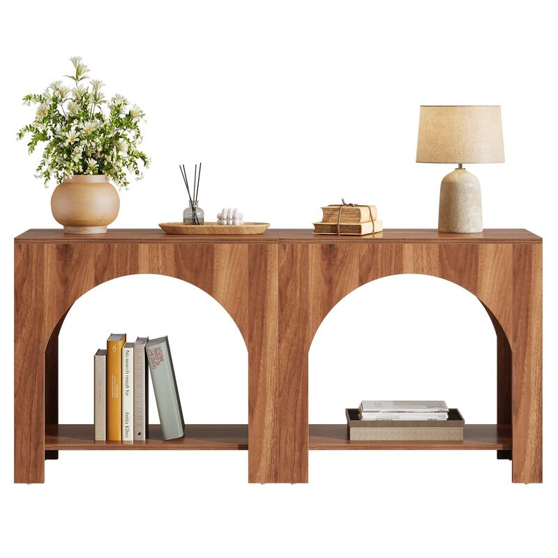 Nightstand 2 Tiers Side Table with Storage Shelf Farmhouse Bedside Table for Bedroom