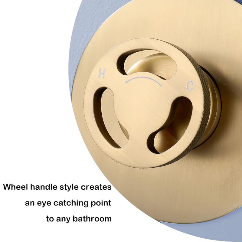 Modern Wall Mounted 2-Hole Bathroom Faucet Widespread with Wheel Handle in Black/Gold