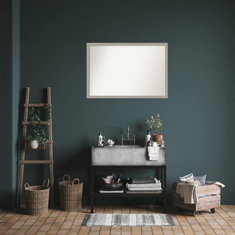 Woodgrain Stripe Non-Beveled Wood Framed Bathroom Vanity Wall Mirror
