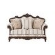 Garcia 69 Inch Classical Loveseat, Floral Carvings, Pillows, Brown ...