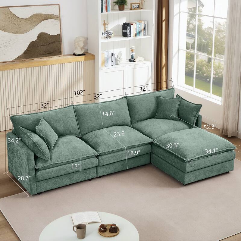 Modular Sectional Sofa, 102 Inch L Shaped Couch Set for Living Room