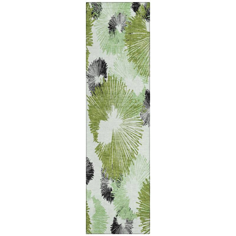 Machine Washable Indoor/Outdoor Modern Floral Chantille Rug