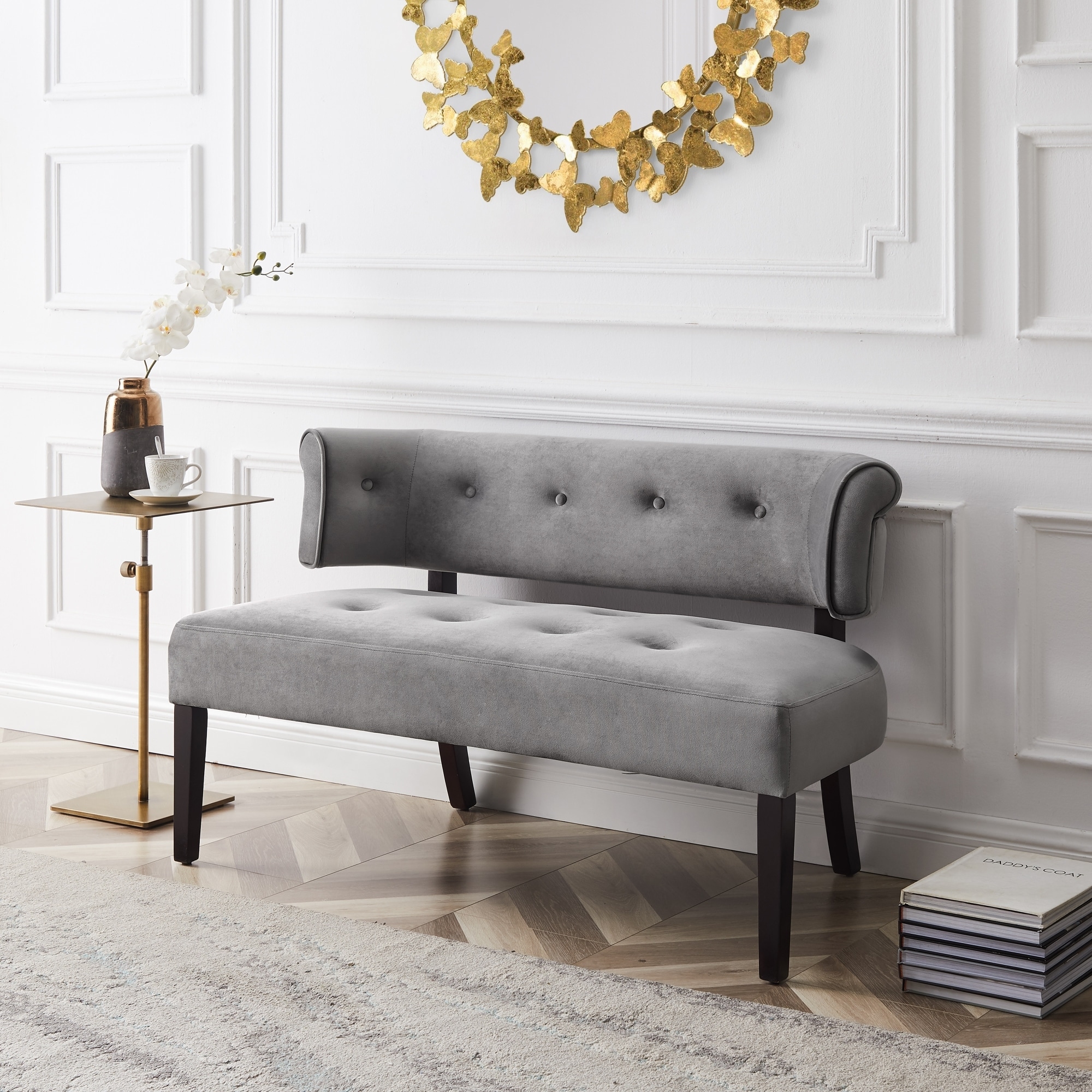 Jaylene Upholstered Tufted Velvet Bench with Curved Back