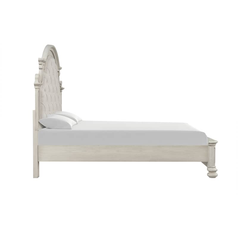 Roundhill Furniture Nelson French Traditional Tufted Upholstery Bed, Antique White