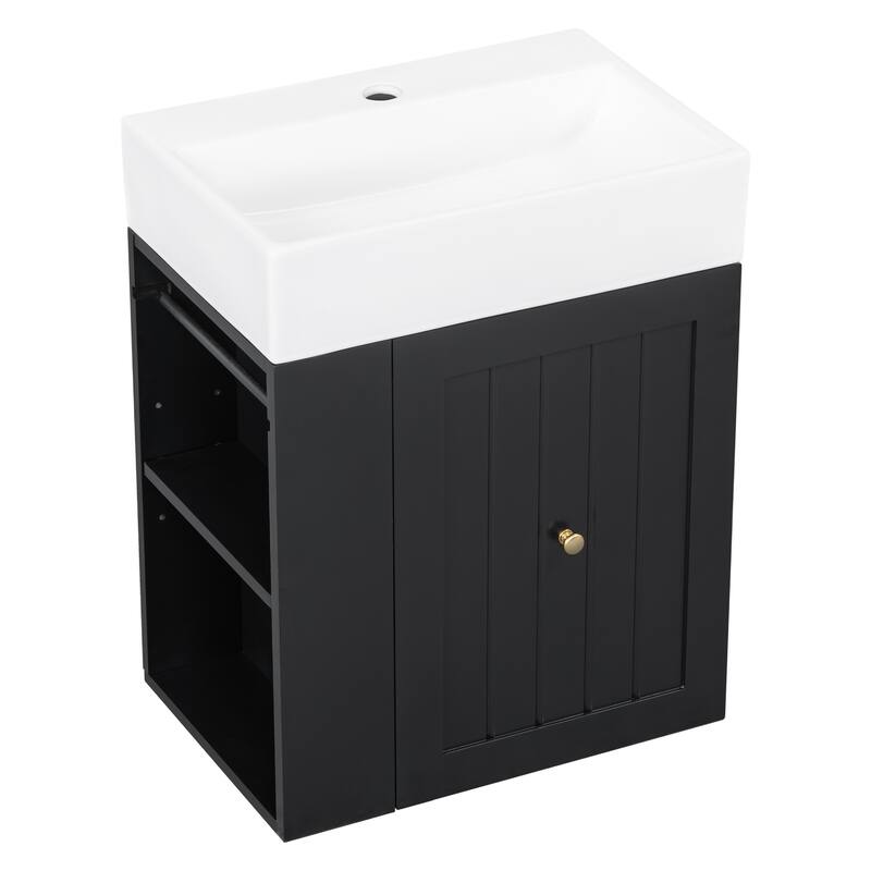 GDF Studio - Lizzar Modern 20-Inch Bathroom Vanity with Ceramic and Side Shelf