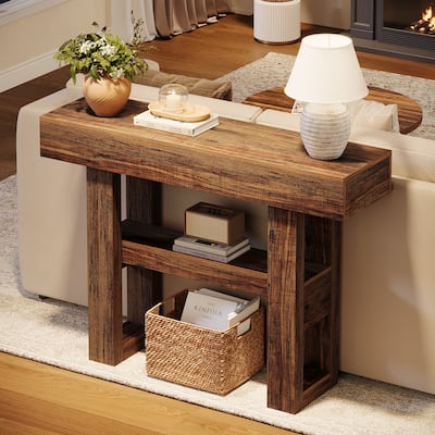 41.34-Inch Farmhouse Console Table, 2-tier Narrow Sofa Table with Storage, Entryway Table for Foyer, Hallway