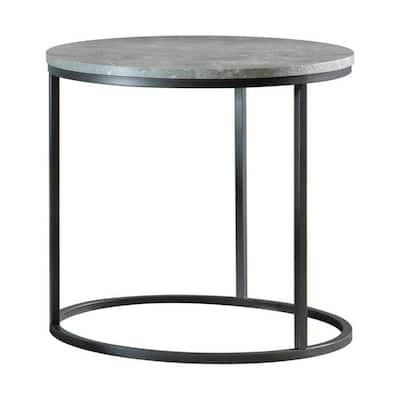23.12 in. Black Round Faux Marble End Table, Sturdy Build End Side Table for Living Rooms