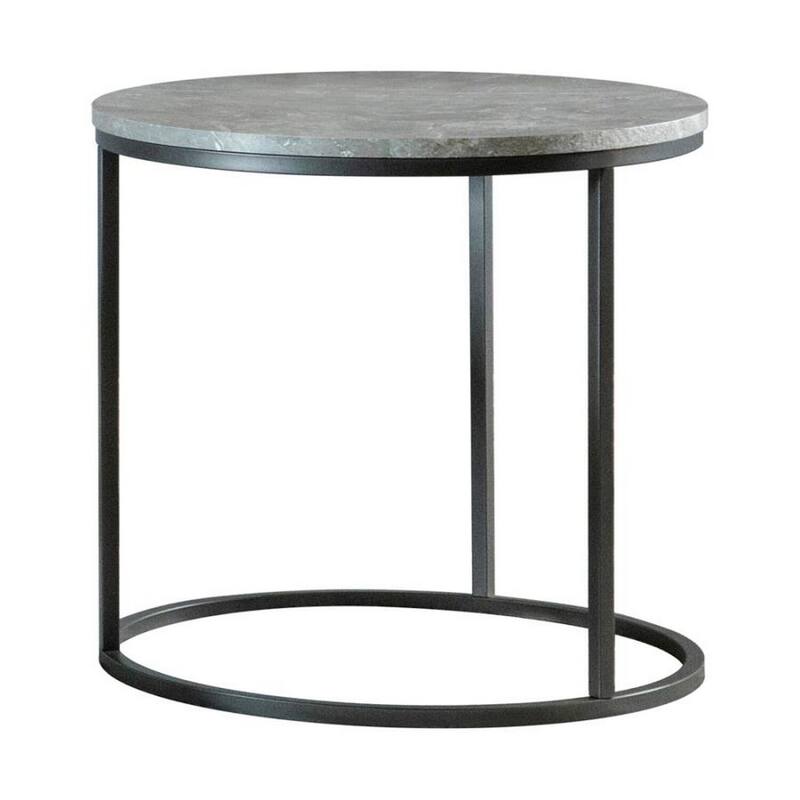 23.12 in. Black Round Faux Marble End Table, Sturdy Build End Side Table for Living Rooms