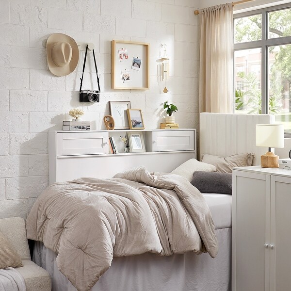 DormCo Yak About It® White Storage Sliding Door Bedside Shelf