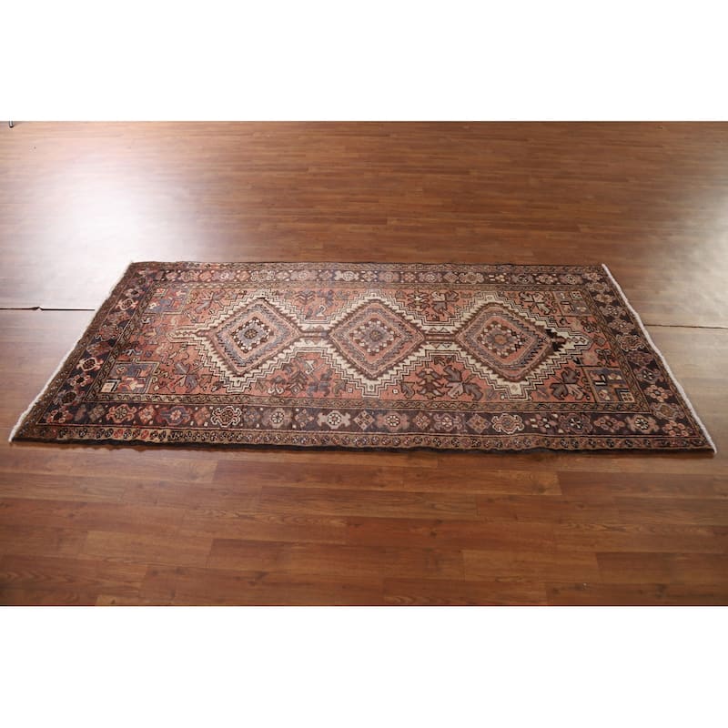 Heriz Persian Vintage Runner Rug Handmade Pink Wool Carpet - 3'5"x 7'3"