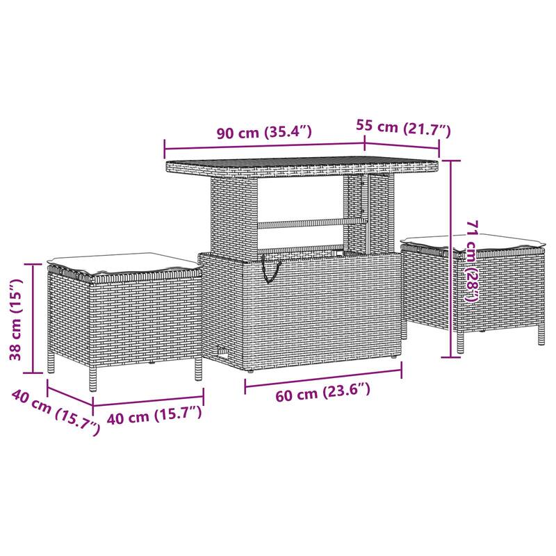 vidaXL 3/4 Piece Garden Dining Set with Cushions Black Poly Rattan Acacia