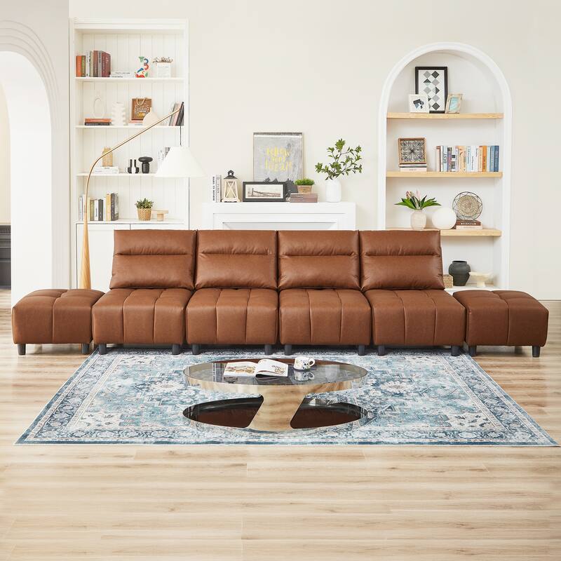 Faux Leather Modular Sectional Sofa with adjustable depth design