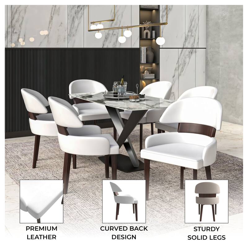 Leather Dining Chair with a Curved Back in Rubberwood Ethos Series by LeisureMod