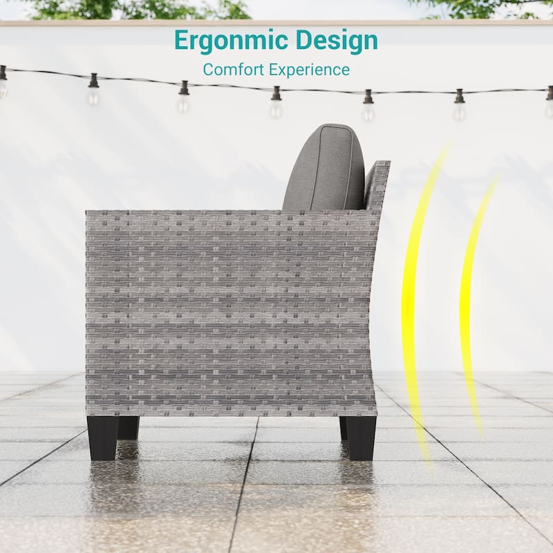 BONOSUKI 3-Piece Patio Sofa Set Grey Rattan with Side Table