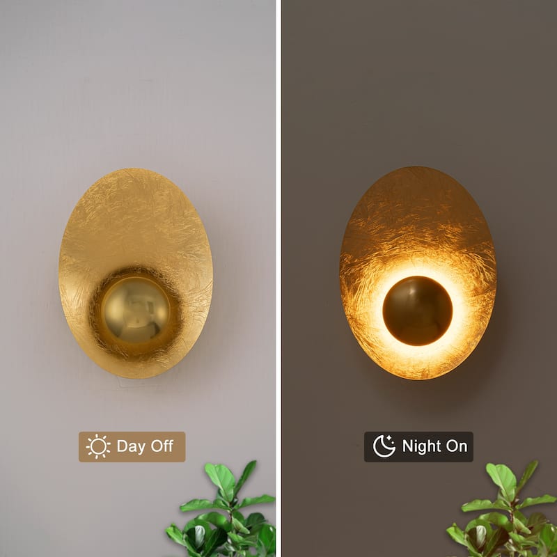 Gold Iron LED Wall Sconce with Interior Gold Leaf Finish Dimmable