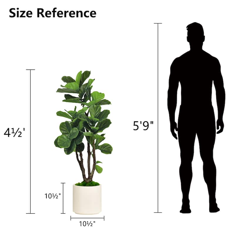 Artificial Fiddle Leaf Fig Tree in White Decor Pot, Faux Green Plant