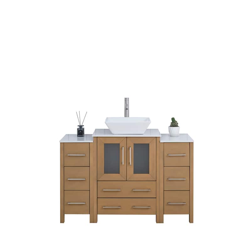 Vanity Art 48" Single Sink Bathroom Vanity Set with Engineered Marble Top and Free Mirror - 48 W X 18.5 D X 31.1 H