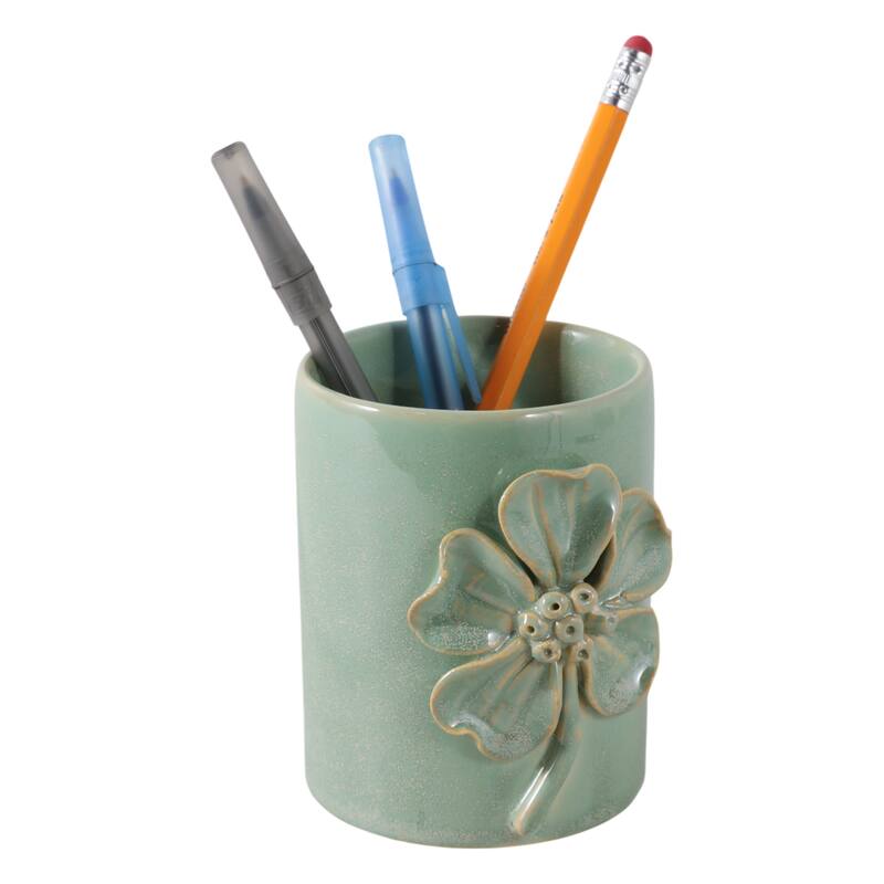Ceramic Cute Pencil Cup Decorative Flower Office Desk Accessory