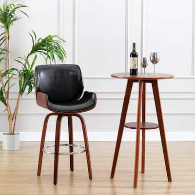 Porthos Home Miller Counter Stool, PU Leather, Wooden Seat And Legs