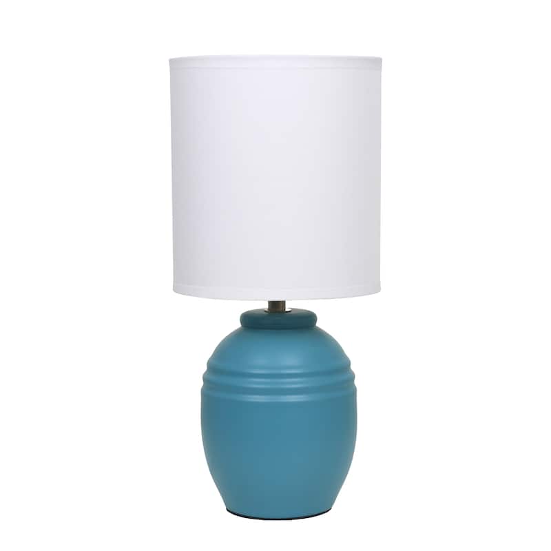 Ceramic Mini Jar Table Lamp with Fabric Drum Shade for Bedroom, Living Room - 6 x 6 x 13 in. (L x W x H) - Teal