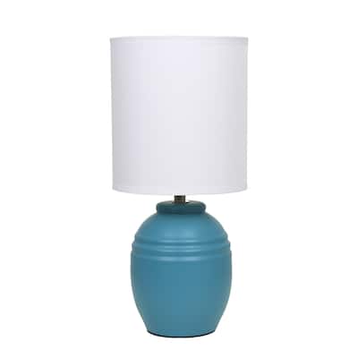 Ceramic Mini Jar Table Lamp with Fabric Drum Shade for Bedroom, Living Room - 6 x 6 x 13 in. (L x W x H)