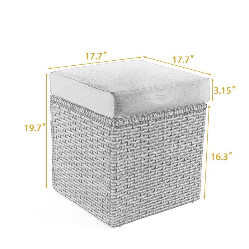 Outdoor 17.7" W Square Rattan Ottoman Patio Ottoman with Seat Cushion