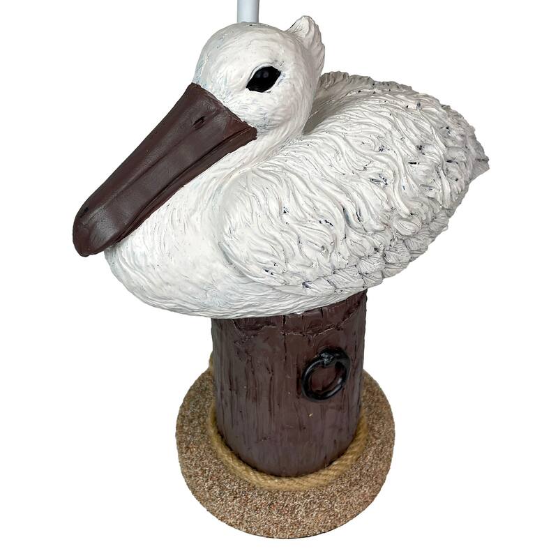 Coastal Pelican Table Lamp 23" Resin Nautical Beach Decor With Shade - 23 X 14 X 14 inches