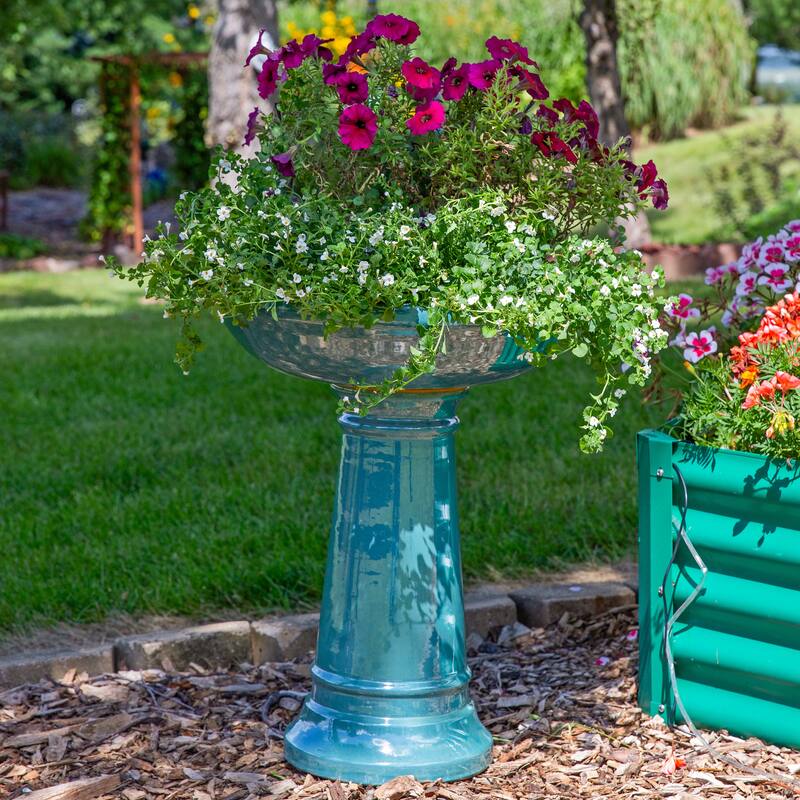 Sunnydaze Calais Glazed Ceramic Bird Bath - Jade Green - 25" H