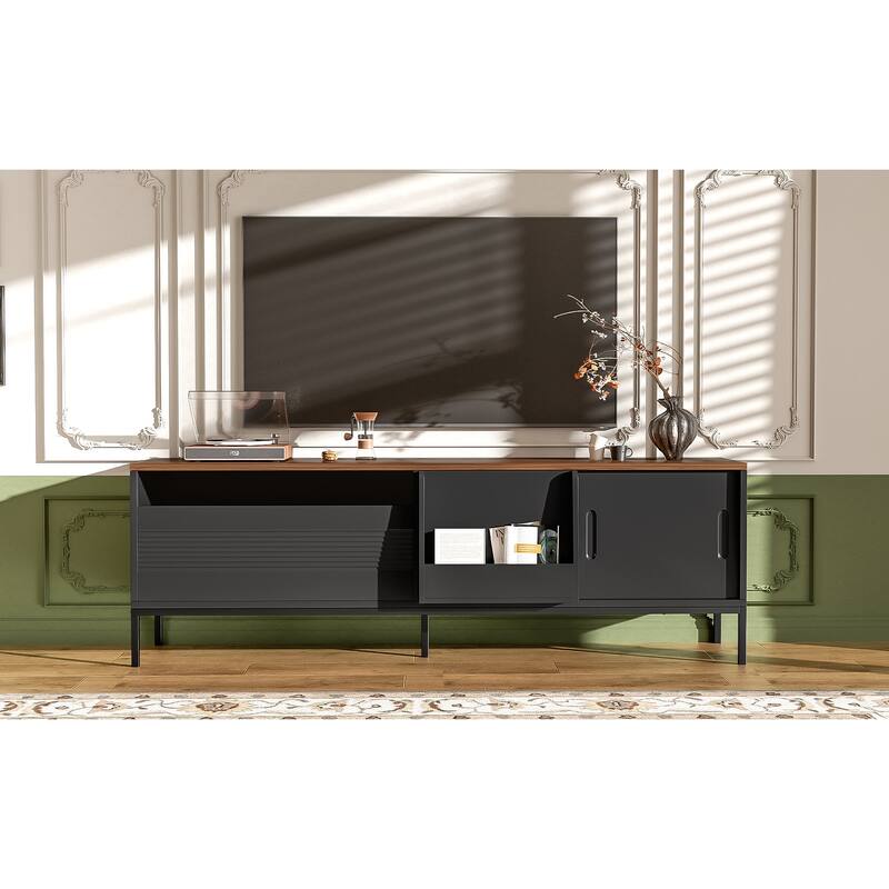 70.8" Modern TV Stand Console Table for TVs up to 75" Media Center, Entertainment Cabinet with Sliding Doors, Adjustable Shelves