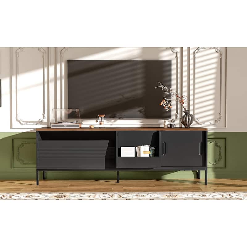 70.8" Modern TV Stand for TVs up to 75 Inches, Entertainment Center with Storage Space, Sliding Doors, Adjustable Shelves
