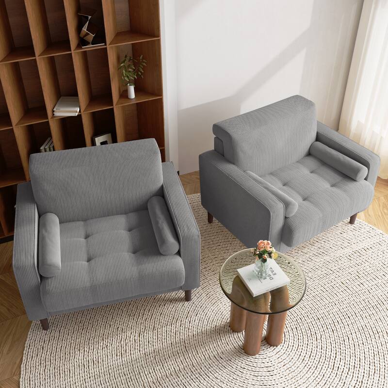 2 Set Modern Wide Armchair Corduroy Accent Chairs