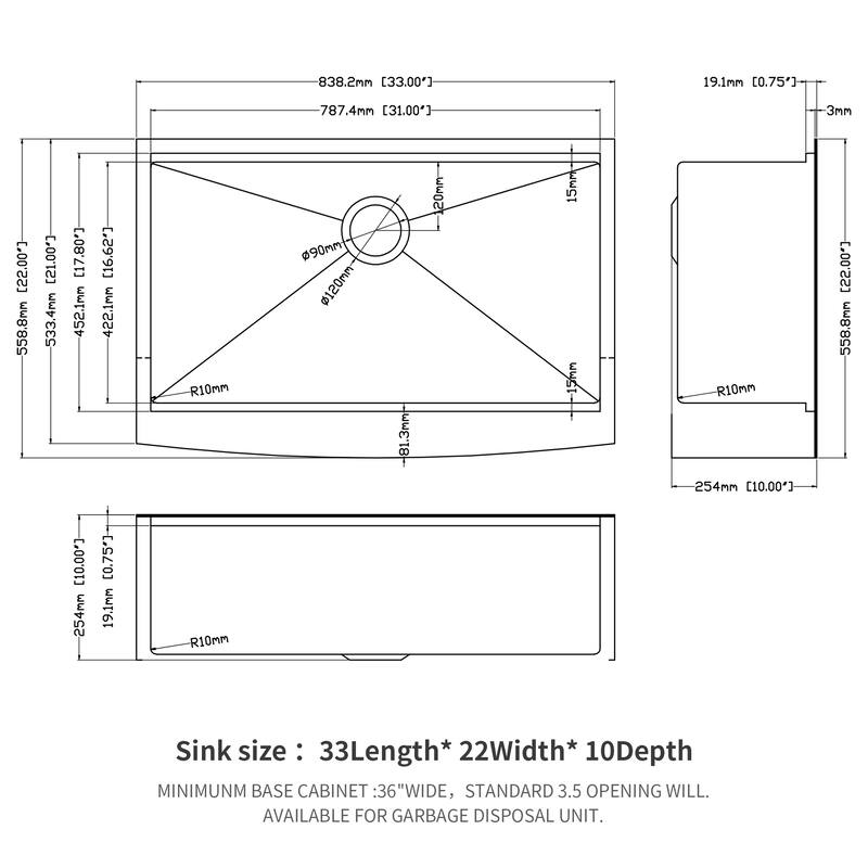 Farmhouse Sink Workstation - 33 Inch Kitchen Sink 16 gauge Apron Front Kitchen Sink