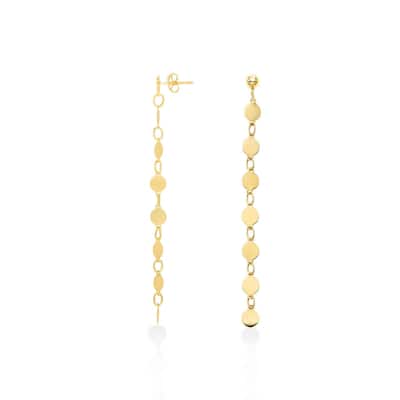 Curata 14k Yellow Gold 55x3mm Mirrored Chain Line Drop Dangle Earrings