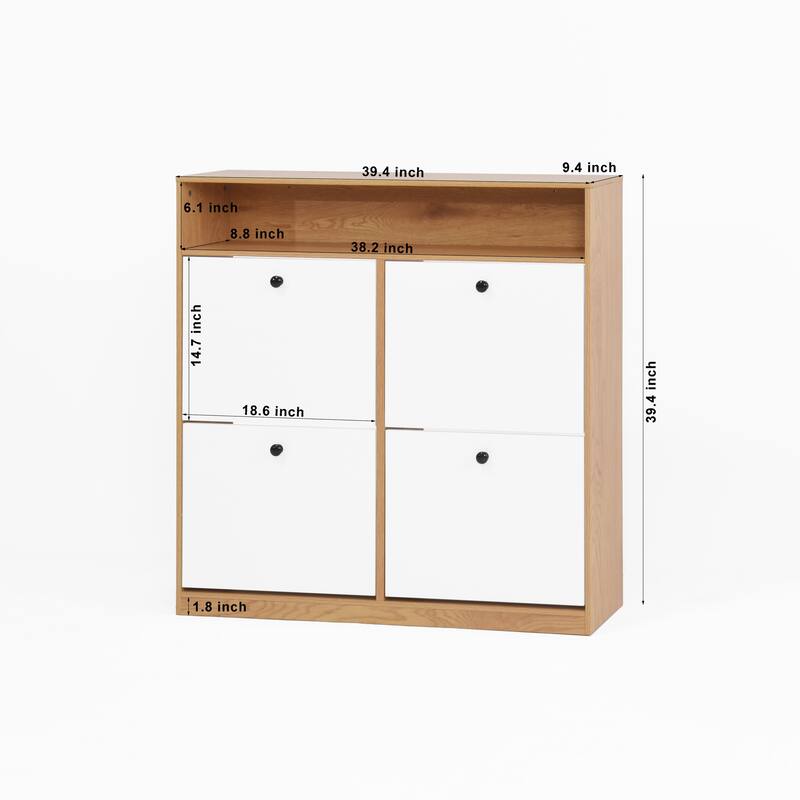 Shoe Storage Cabinet with 4 Flip Drawers , Shoe Rack Organizer Cabinet with wooden