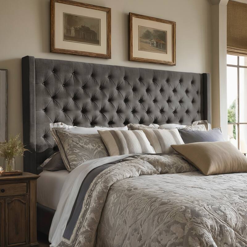 Detmold Wingback Button Tufted Linen Fabric Headboard