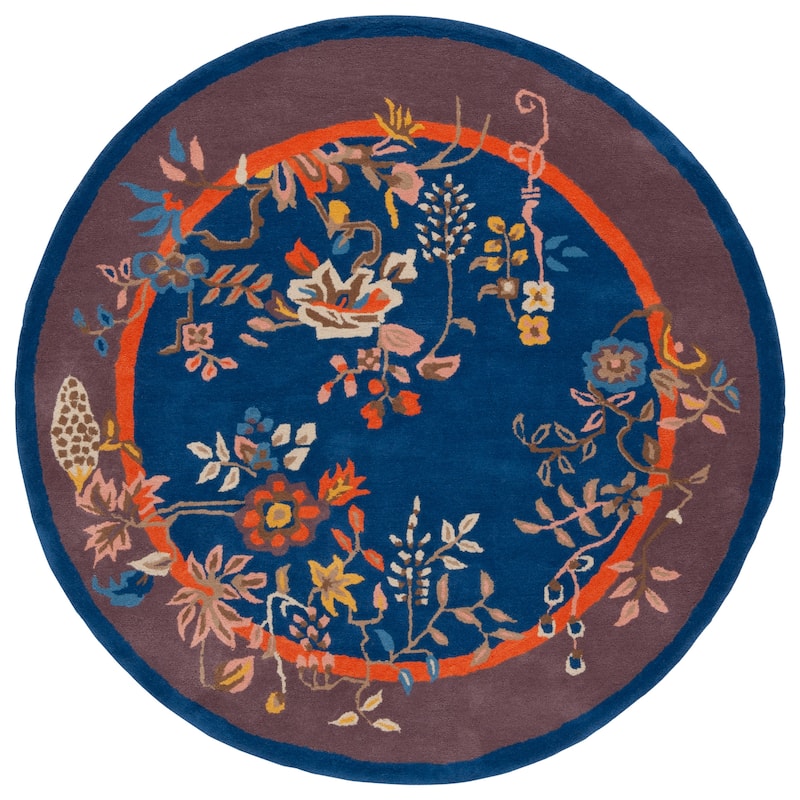 SAFAVIEH Handmade Metro Iroda French Country Wool Rug - 6' Round - Navy/Brown