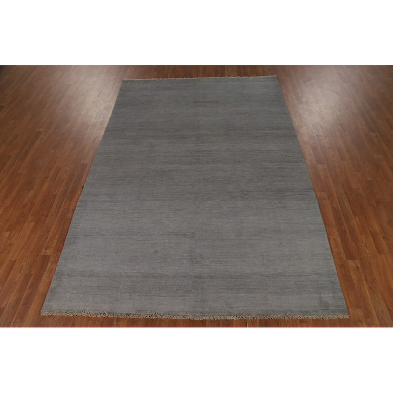 Solid Gray Gabbeh Oriental Area Rug Hand-Knotted Wool Carpet - 6'8" x 9'10"
