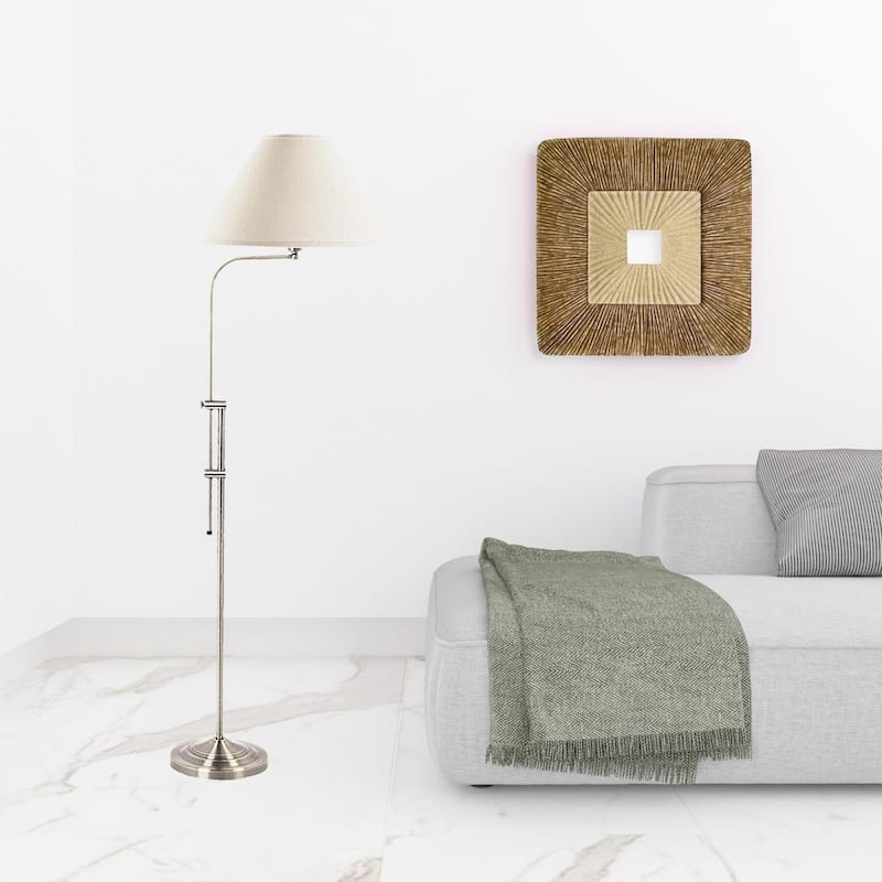 68 Inch Nickel Adjustable Floor Lamp with Fabric Shade and Metal Base - 19” x 21.75” x 67.50”