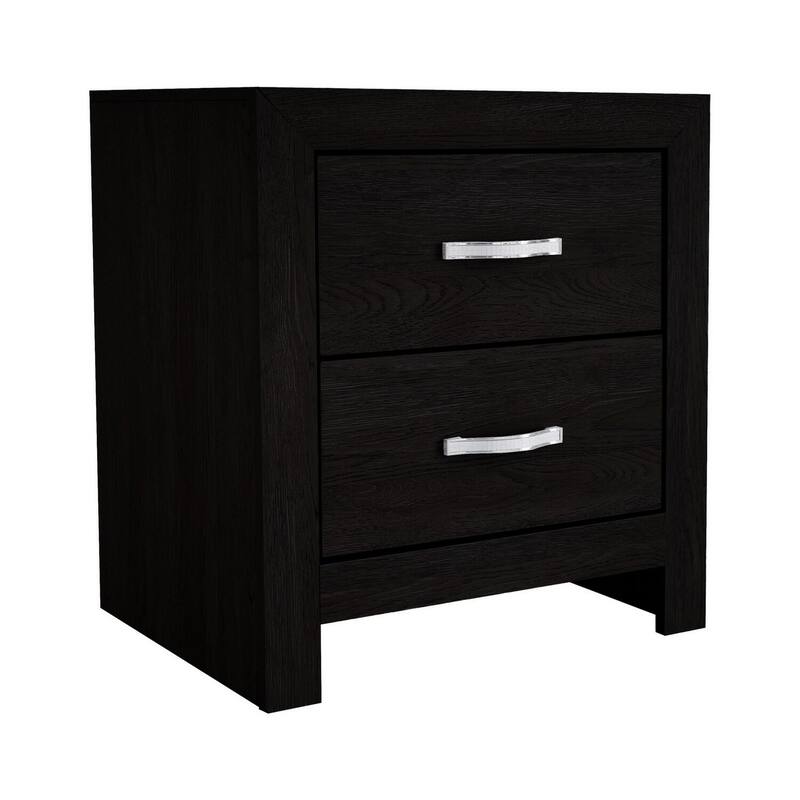 Black/Chrome 2 Drawer 21.6 in. W Nightstand with Sturdy Hardware and Ample Storage