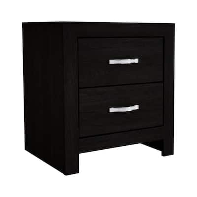 Black/Chrome 2 Drawer 21.6 in. W Nightstand with Sturdy Hardware and Ample Storage