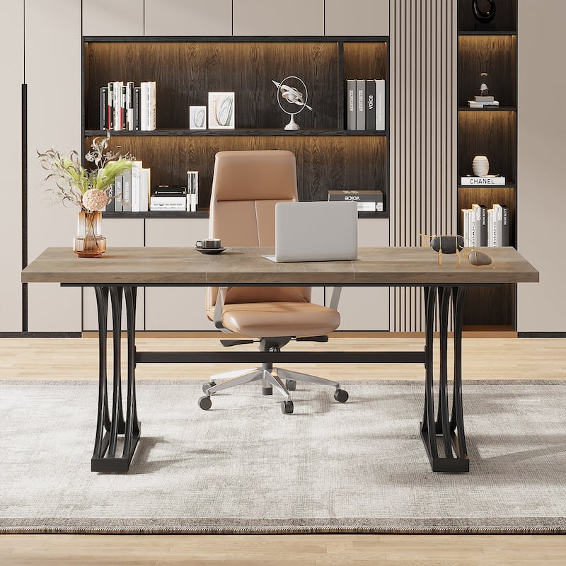 63'' Modern Executive Computer Desk with Trestles Legs, Large Writing Table for Home Office