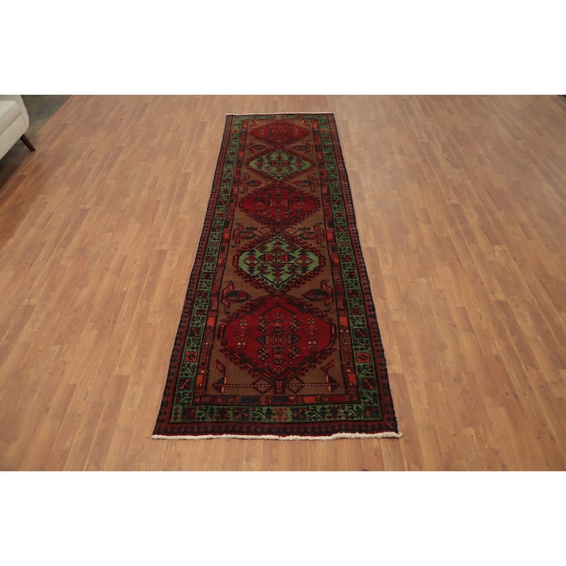 Hand Knotted Oriental 100% Wool Carpet Traditional Tribal Brown Ardebil Runner Rug - 11' 4'' X 3' 6''