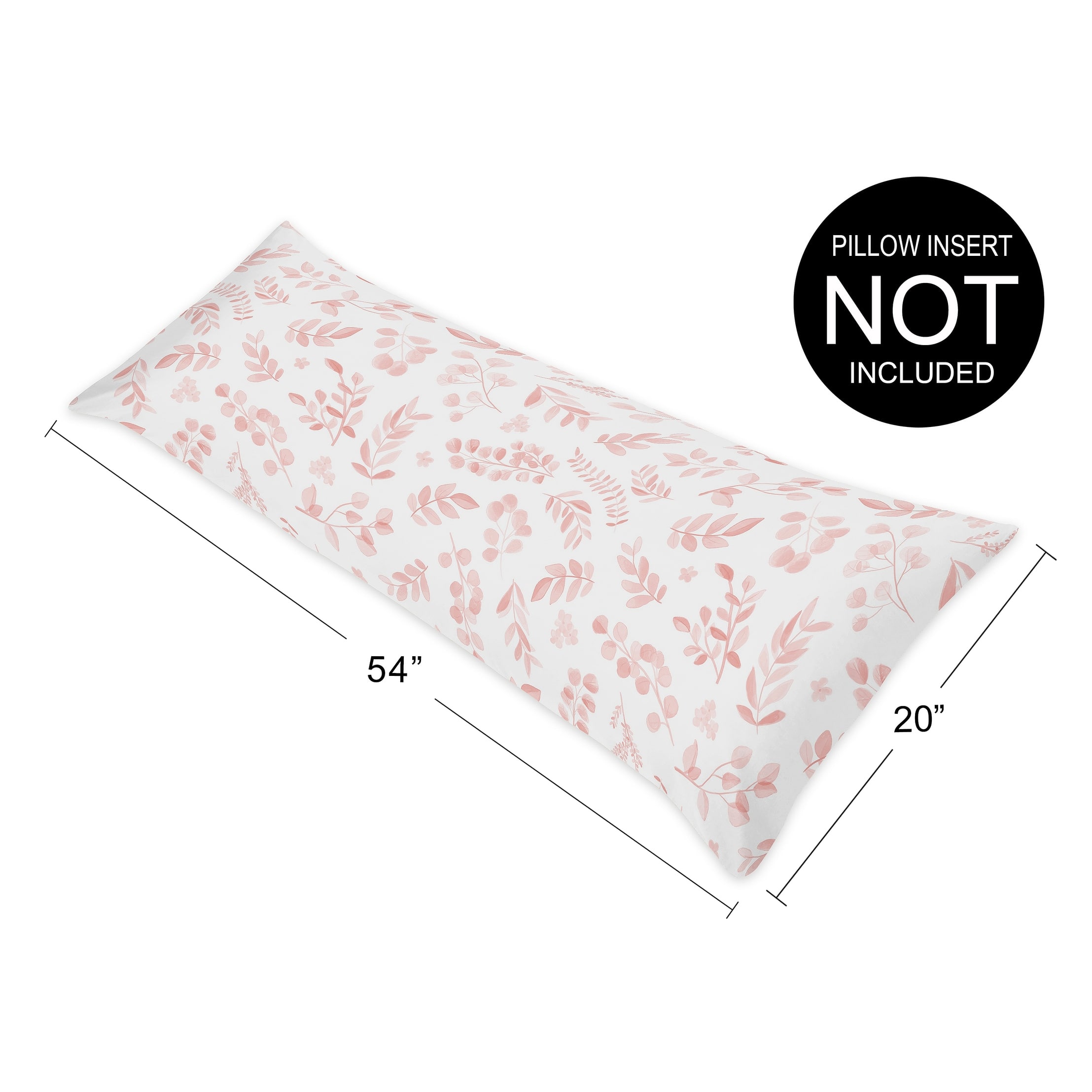 Blush Pink and White Floral Leaf Body Pillow Case Pillow Not Included