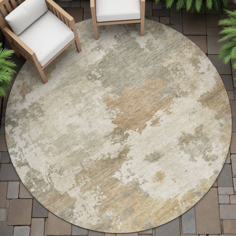 Machine Washable Indoor/Outdoor Abstract Blend Chantille Rug - Khaki - 8' x 8'