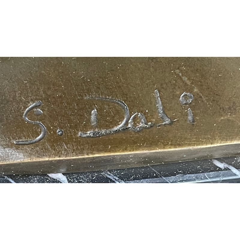 Bronze Surreal Melting Clock Sculpture Inspired By Dali On Marble Base