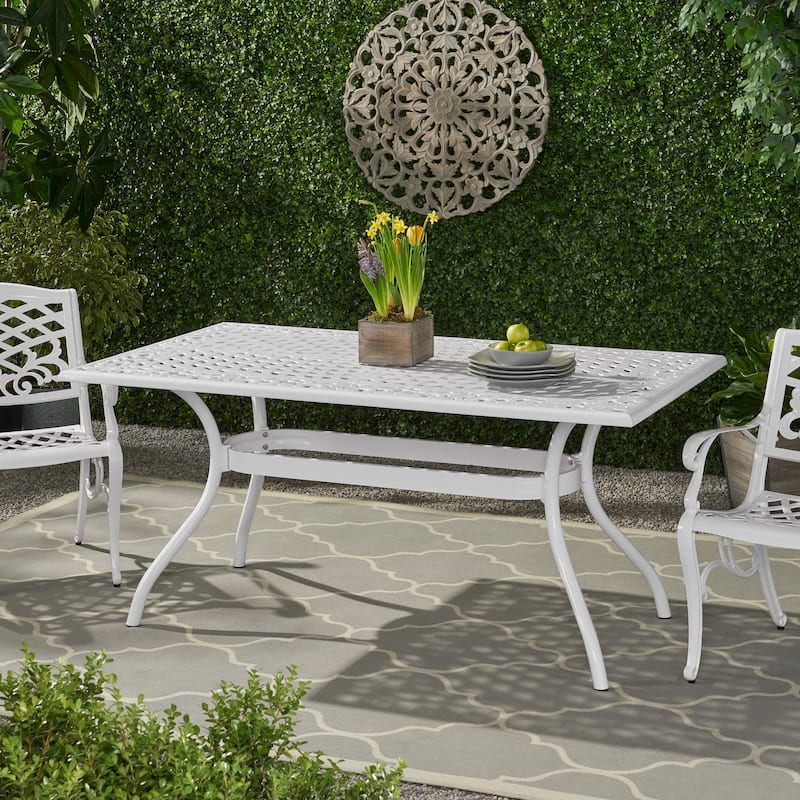 Phoenix Traditional Outdoor Aluminum Rectangular Dining Table by Christopher Knight Home - 67.00" W x 37.50" D x 30.25" H - White