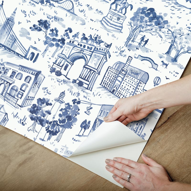 NuWallpaper Brownstone Boys Toile de New York Navy Peel and Stick Wallpaper - N/A
