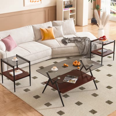 Coffee Table and End tables Set of 3, Tempered Glass Table with MDF layer, Modern Tables